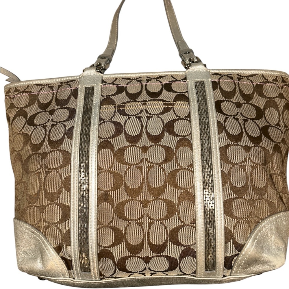 Coach Brown and Silver Tote Bag